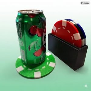 Casino Poker Chip Drink Coasters with Case