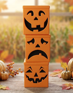 Spooky Pumpkin Storage Box Set of 3 - Halloween & Fall Desk Organizer, Orange PLA 3D Print
